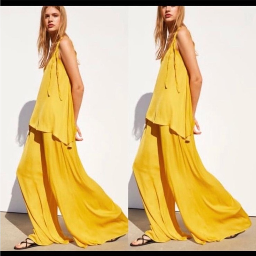 Zara Wide-Leg Flowy Trousers with Elasticated Waistband Sz XL